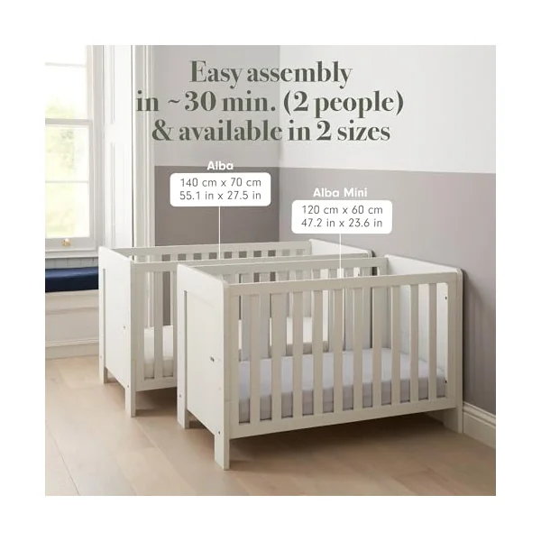 Tutti Bambini Alba 3-in-1 Convertible Cot Bed - White 140x70cm | Space-saving convertible cot bed with three modes: cot, toddler bed and day bed from birth to 6 years.