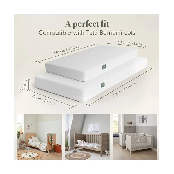 Tutti Bambini Essentials Fibre Baby Cot Bed Mattress 140x70cm | Durable breathable fibre mattress designed for cot beds and growing toddlers