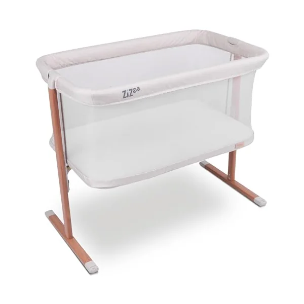 Tutti Bambini ZiZee Moses Basket With Stand Rocking Crib - Walnut & Ecru | Breathable rocking Moses basket with mattress, wheels and travel bag, designed for newborn sleep from birth to 6 months.