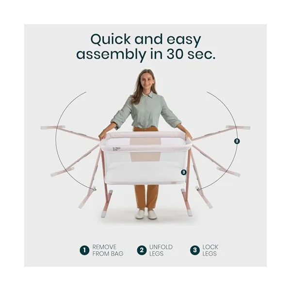 Tutti Bambini ZiZee Moses Basket With Stand Rocking Crib - Walnut & Ecru | Breathable rocking Moses basket with mattress, wheels and travel bag, designed for newborn sleep from birth to 6 months.