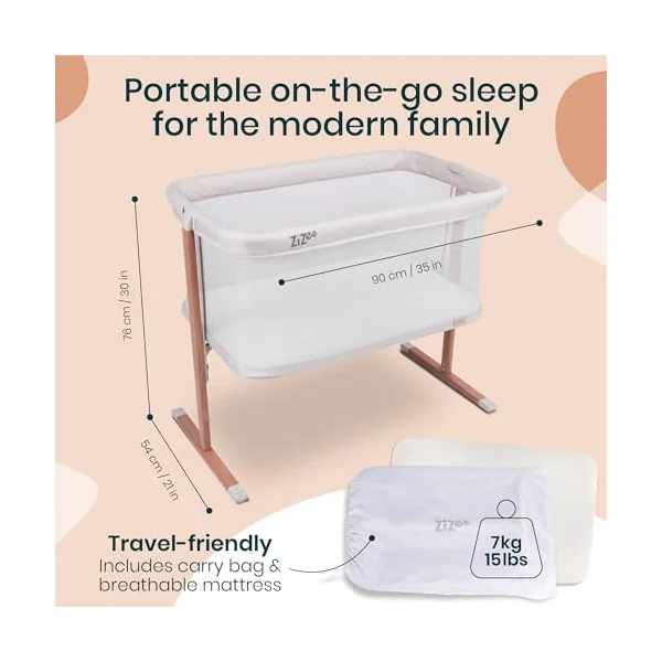 Tutti Bambini ZiZee Moses Basket With Stand Rocking Crib - Walnut & Ecru | Breathable rocking Moses basket with mattress, wheels and travel bag, designed for newborn sleep from birth to 6 months.
