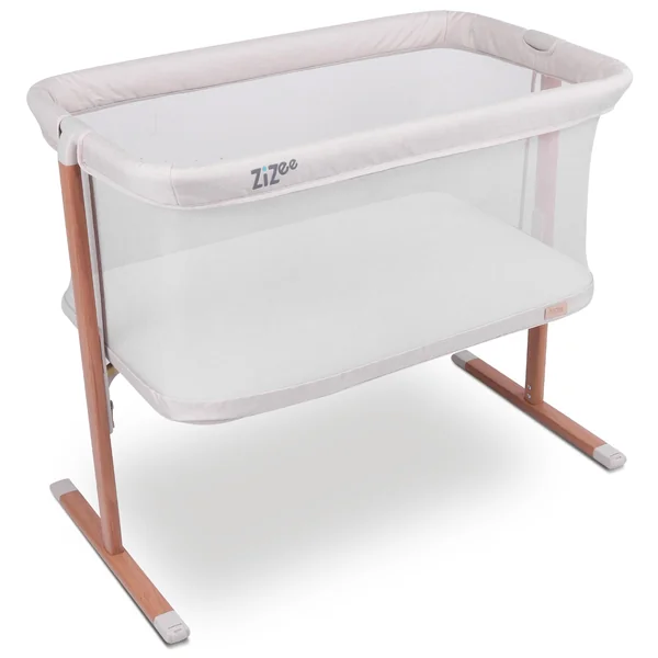 Tutti Bambini ZiZee Moses Basket With Stand Rocking Crib - Walnut & Ecru | Breathable rocking Moses basket with mattress, wheels and travel bag, designed for newborn sleep from birth to 6 months.