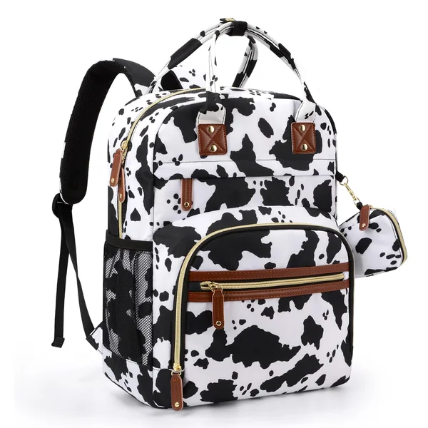 Tuwubi Diaper Bag Backpack,Baby Essentials, Multi function Waterproof Backpack with Stroller Straps & Pacifier Case, Cow Print, 1 Count (Pack of 1), Travel Backpacks