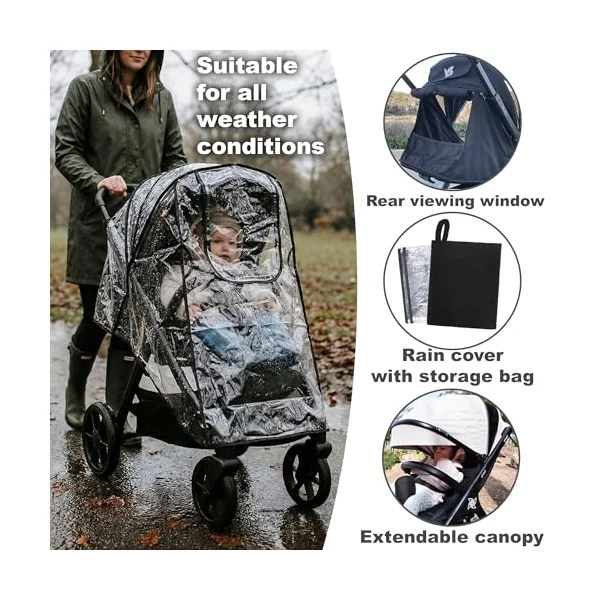 Twinly SPACELY Lightweight Folding Pushchair up to 22kg, Pink | XXL UV50+ hood, high backrest, anti-puncture EVA wheels, Soft-Drive suspension, including rain plastic and cup holder.