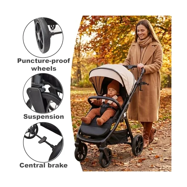 Twinly SPACELY Lightweight Folding Pushchair up to 22kg, Pink | XXL UV50+ hood, high backrest, anti-puncture EVA wheels, Soft-Drive suspension, including rain plastic and cup holder.
