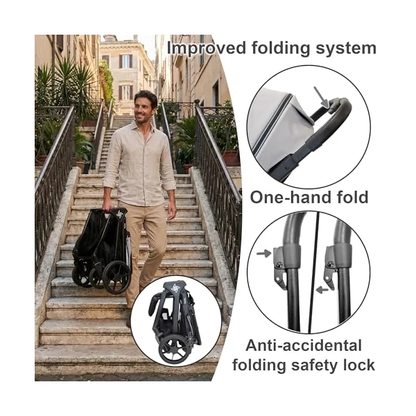 Twinly SPACELY Lightweight Folding Pushchair up to 22kg, Pink | XXL UV50+ hood, high backrest, anti-puncture EVA wheels, Soft-Drive suspension, including rain plastic and cup holder.