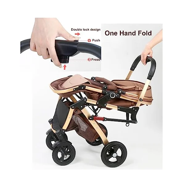 Twins Cozy Compact Twin Pram Stroller - Double Seat Tandem Toddler Stroller, Can Sit & Lie, Detachable Pushchair for Infant, Easy Fold Carriage, Multi-Position Reclining Seats (Color: Brown)