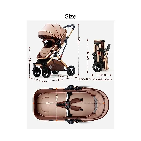 Twins Cozy Compact Twin Pram Stroller - Double Seat Tandem Toddler Stroller, Can Sit & Lie, Detachable Pushchair for Infant, Easy Fold Carriage, Multi-Position Reclining Seats (Color: Brown)