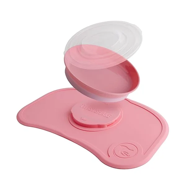 Twistshake Click Mat Mini + Plate | Non-Slip Tableware Set | Baby Placemat (31x17) | BPA-Free | Baby Suction Plate | Food Training for Kids 6m+ | Pink