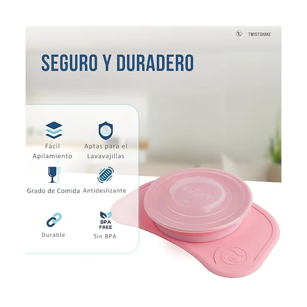 Twistshake Click Mat Mini + Plate | Non-Slip Tableware Set | Baby Placemat (31x17) | BPA-Free | Baby Suction Plate | Food Training for Kids 6m+ | Pink