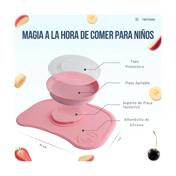 Twistshake Click Mat Mini + Plate | Non-Slip Tableware Set | Baby Placemat (31x17) | BPA-Free | Baby Suction Plate | Food Training for Kids 6m+ | Pink