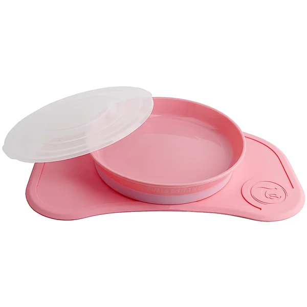 Twistshake Click Mat Mini + Plate | Non-Slip Tableware Set | Baby Placemat (31x17) | BPA-Free | Baby Suction Plate | Food Training for Kids 6m+ | Pink