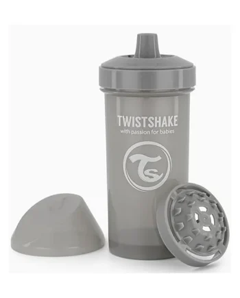 Twistshake Kid Cup - 360ml | Leak-Proof Baby Sippy Cup with Hard Spout and Fruit Mixer | Trainer Bottle for Kids & Toddlers | Spill-Proof Baby Water Bottles | Non-Spill & BPA-Free | Grey