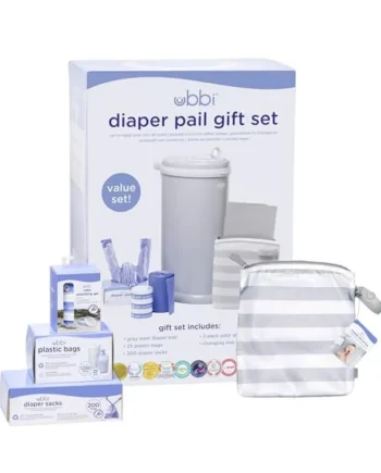 Ubbi Nappy Changing Value Set, Odour Locking Modern Design - Set Includes Grey Diaper Pail, Nappy Sacks, Odour Absorbing Gel, Travel Changing Mat and Nappy Bin Waste Bags