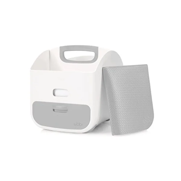 Ubbi Portable Diaper Changing Station Nappy Storage Caddy Organizer with Changing Mat, Stores Baby Diapers, Wipes and Baby Accessories, Grey