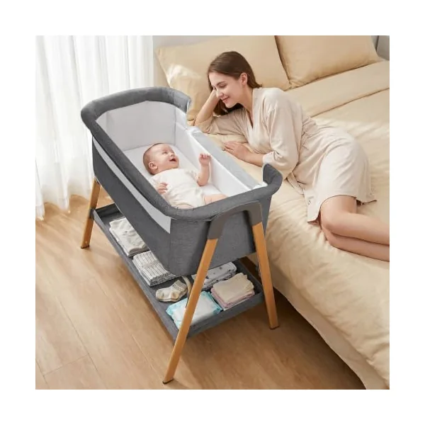 UBRAVOO 2 in 1 Baby Bassinet Bedside Sleeper for Baby, Next to Me Crib and Baby Crib Bedside for Newborn, Breathable Mesh Sides & Soft Mattress (Grey)