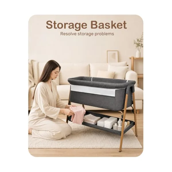 UBRAVOO 2 in 1 Baby Bassinet Bedside Sleeper for Baby, Next to Me Crib and Baby Crib Bedside for Newborn, Breathable Mesh Sides & Soft Mattress (Grey)