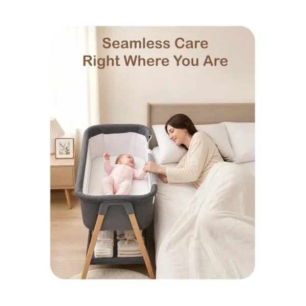 UBRAVOO 2 in 1 Baby Bassinet Bedside Sleeper for Baby, Next to Me Crib and Baby Crib Bedside for Newborn, Breathable Mesh Sides & Soft Mattress (Grey)