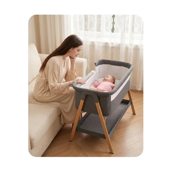 UBRAVOO 2 in 1 Baby Bassinet Bedside Sleeper for Baby, Next to Me Crib and Baby Crib Bedside for Newborn, Breathable Mesh Sides & Soft Mattress (Grey)