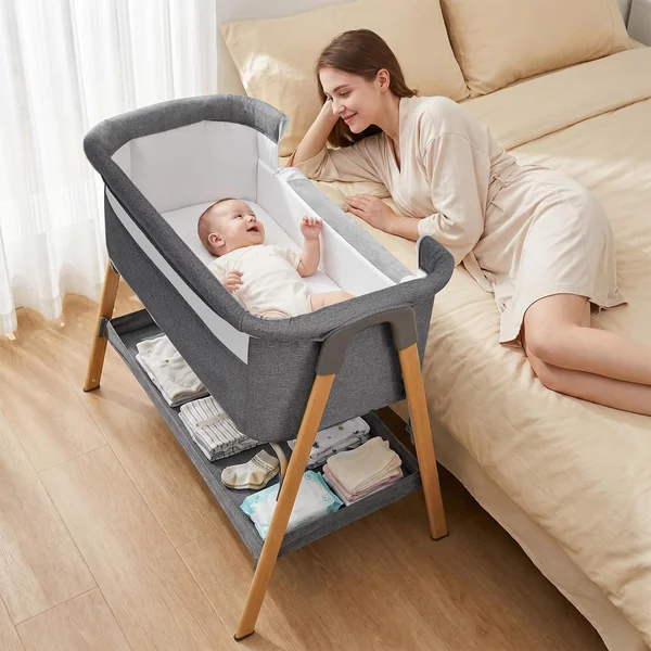 UBRAVOO 2 in 1 Baby Bassinet Bedside Sleeper for Baby, Next to Me Crib and Baby Crib Bedside for Newborn, Breathable Mesh Sides & Soft Mattress (Grey)