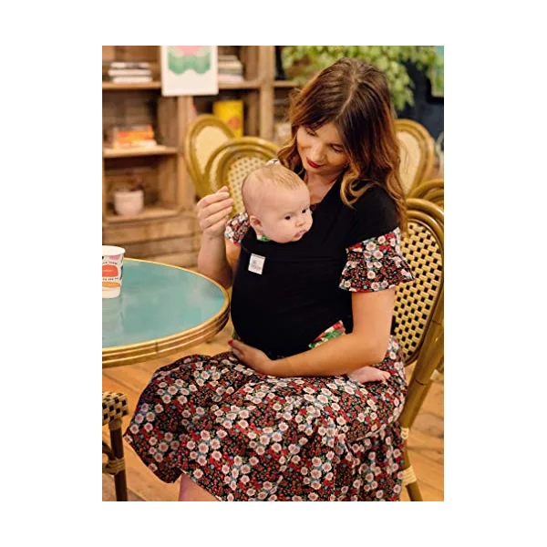 UK Brand - Baby Sling Carrier Wrap, Newborn to 35lbs, Organic Cotton, Small/Medium or Plus Size, Black or Grey, Safety Tested