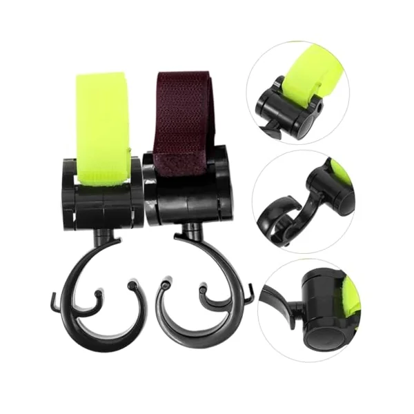 ULTECHNOVO 2pcs Multipurpose Stroller Hooks for Diaper Bags and Shopping Bags, Compact and Portable Plastic and Fabric Clips, Easy to Attach for On-the-go Use and Outings