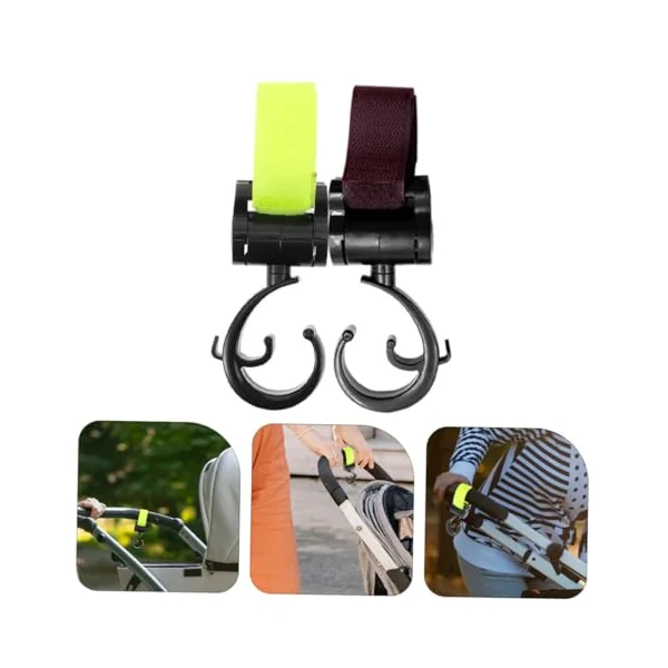 ULTECHNOVO 2pcs Multipurpose Stroller Hooks for Diaper Bags and Shopping Bags, Compact and Portable Plastic and Fabric Clips, Easy to Attach for On-the-go Use and Outings