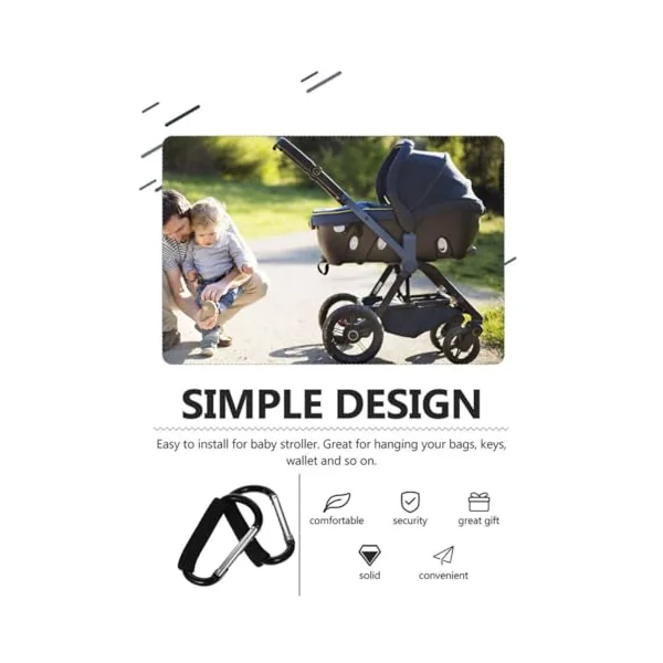ULTECHNOVO 3pcs Portable Stroller Hooks Strong Carabiner Clips Easy to Install Stroller Hangers Shopping Carts Wheelchairs and Bikes Convenient Bag and Key Holders