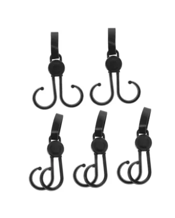 ULTECHNOVO 5pcs Black Abs Plastic Baby Stroller Hooks with Easy Installation and Strong Load Capacity, Versatile Hanging Clips for Strollers, Motorcycles, Indoor and Outdoor Use