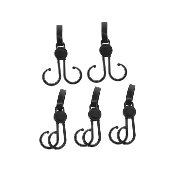 ULTECHNOVO 5pcs Black Abs Plastic Baby Stroller Hooks with Easy Installation and Strong Load Capacity, Versatile Hanging Clips for Strollers, Motorcycles, Indoor and Outdoor Use