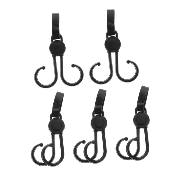 ULTECHNOVO 5pcs Black Abs Plastic Baby Stroller Hooks with Easy Installation and Strong Load Capacity, Versatile Hanging Clips for Strollers, Motorcycles, Indoor and Outdoor Use