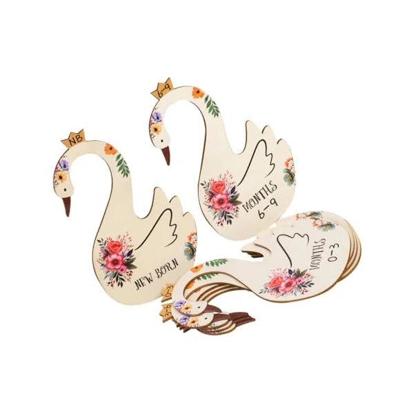ULTECHNOVO 7pcs Baby Clothes Size Dividers Wooden Wardrobe Clothes Dividers for Closet Organizing with Cartoon Bird Pattern Month Information for Baby Nursery