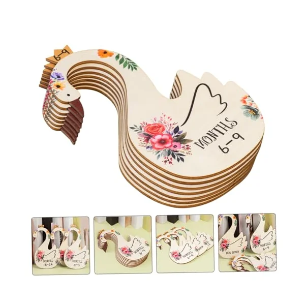 ULTECHNOVO 7pcs Baby Clothes Size Dividers Wooden Wardrobe Clothes Dividers for Closet Organizing with Cartoon Bird Pattern Month Information for Baby Nursery
