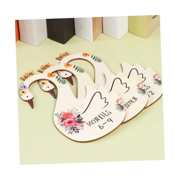 ULTECHNOVO 7pcs Baby Clothes Size Dividers Wooden Wardrobe Clothes Dividers for Closet Organizing with Cartoon Bird Pattern Month Information for Baby Nursery