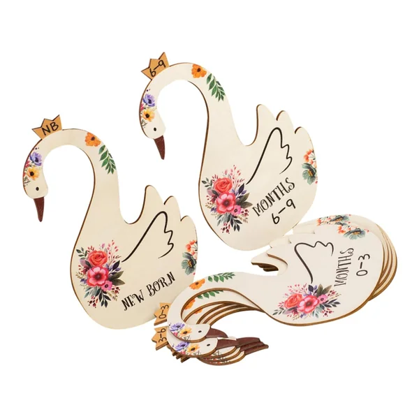 ULTECHNOVO 7pcs Baby Clothes Size Dividers Wooden Wardrobe Clothes Dividers for Closet Organizing with Cartoon Bird Pattern Month Information for Baby Nursery