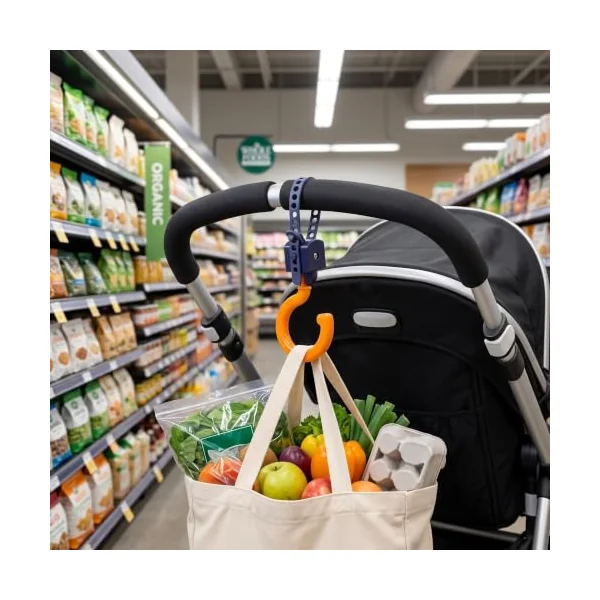 ULTECHNOVO Stroller Hooks for Hanging Bags with Nonslip Silicone Padding 360 Degree Swivel 8pcs Adjustable Abs Material Pram Clips for Stroller Handles and Diaper Bags in Crowded Malls