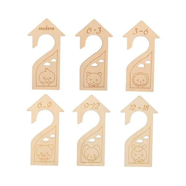ULTECHNOVO Wood Wardrobe Organizer with Cartoon Design and Size Identification 6pcs Size Dividers Baby Clothes for Nursery Closet Storage