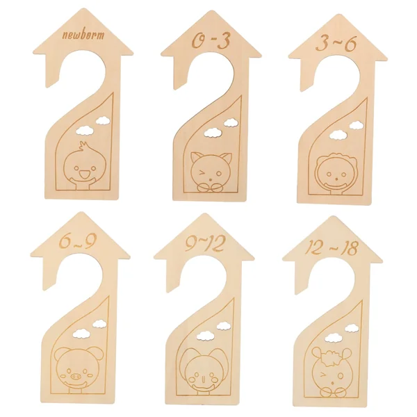 ULTECHNOVO Wood Wardrobe Organizer with Cartoon Design and Size Identification 6pcs Size Dividers Baby Clothes for Nursery Closet Storage