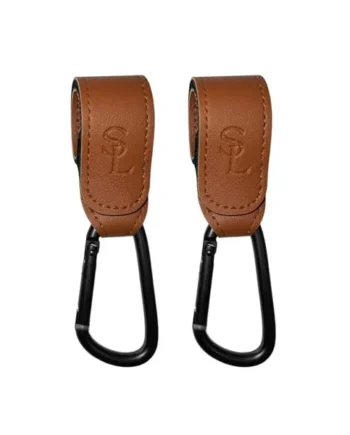 Uma Baby Stroller Hook for Baby Pram, Leather Style, Brown, Pack of 2