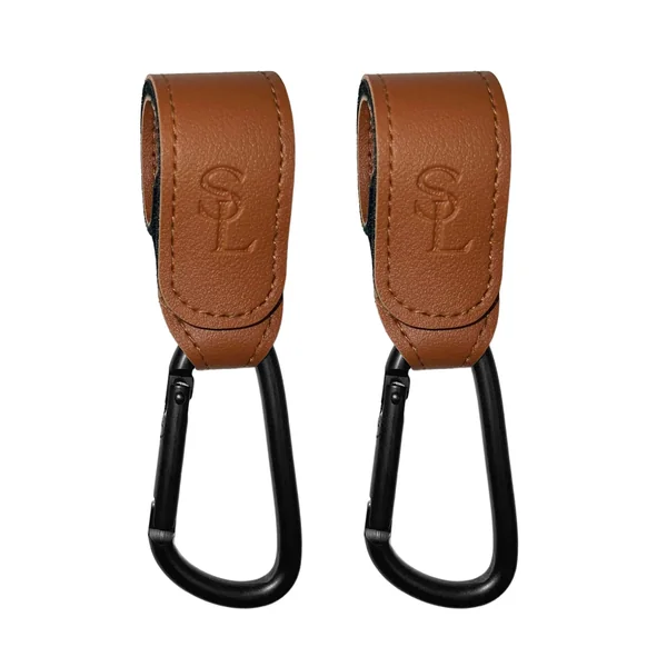 Uma Baby Stroller Hook for Baby Pram, Leather Style, Brown, Pack of 2
