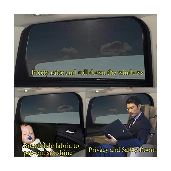 Universal Car Window Sun Shade - 2 Pack Breathable Mesh Car Rear Side Window Shade Sunshade UV Protection for Baby Family Pet, Mosquito Net Curtains Fit for Most(95%) of Cars, Cover Full Windows
