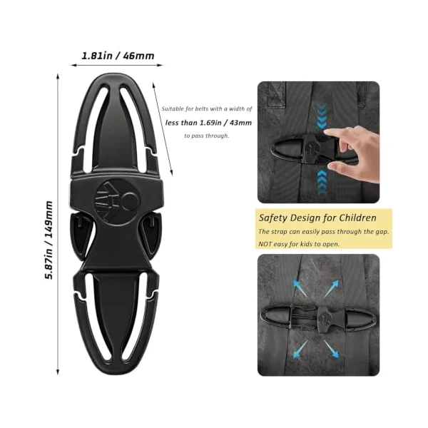 Universal Clip (1 Piece) - Versatile Belt Fastener for Stroller, Highchair, Backpack and Shopping Cart - Adjustable Zipper (Black)