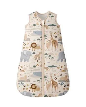 Unnivoll Baby Sleeping Bag 2.5 Tog 0-6 Months 100% Cotton Winter Sleeping Bag Baby 2-Way Zipper Quilted Sleep Sack for Newbron Infant Warm Soft Apricot Zebra
