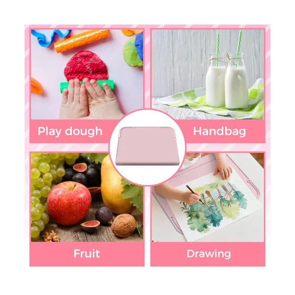 Upgrade Silicone Placemats with Raised Edges, Handy Placemat for High Chair or Table Mats,Non-Slip Bottom & Roll-Up Design,Teething Edge Protection (Pink, 12"x10")