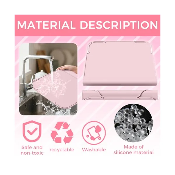 Upgrade Silicone Placemats with Raised Edges, Handy Placemat for High Chair or Table Mats,Non-Slip Bottom & Roll-Up Design,Teething Edge Protection (Pink, 12"x10")