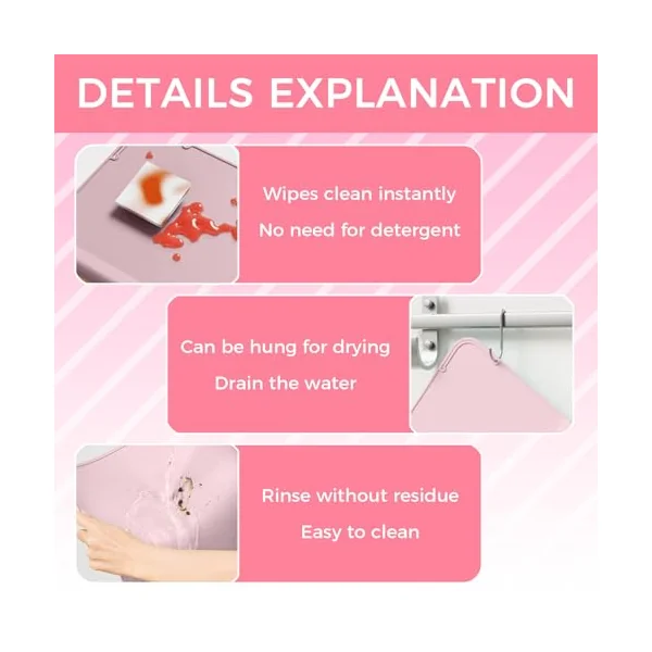 Upgrade Silicone Placemats with Raised Edges, Handy Placemat for High Chair or Table Mats,Non-Slip Bottom & Roll-Up Design,Teething Edge Protection (Pink, 12"x10")