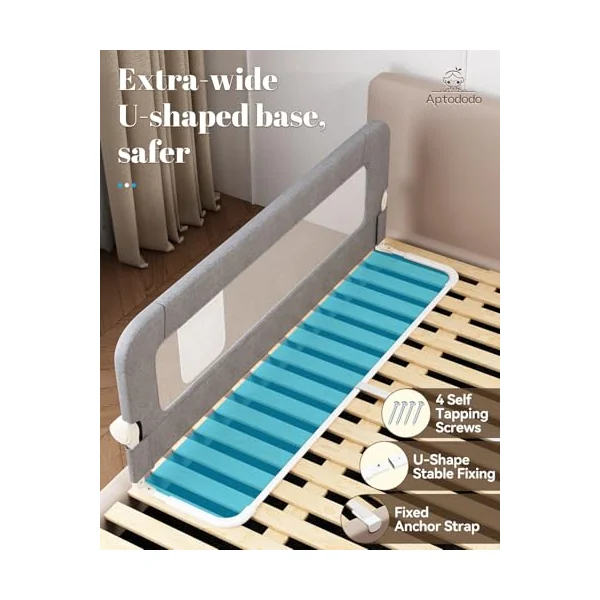 Upgraded Bed Rails for Toddlers with U-Shape Base,47" Toddler Bed Rails with More Stable and Secure,Suitable for Twin,Full,Queen Size Bed,High/Low Mattresses, Box/Platform Bed(Silver Gray)
