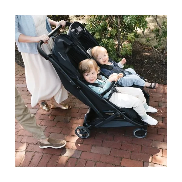 UPPAbaby MINU Duo Stroller | Jake - Charcoal | Side-by-Side Lightweight Compact Double Buggy | from Birth to 22kg per Seat | Slim Doorway-Friendly Design | Baby Travel Stroller | Double Pram
