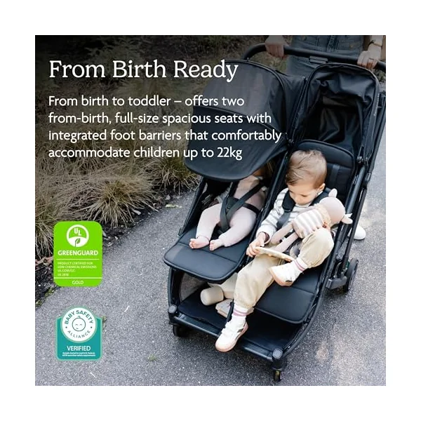 UPPAbaby MINU Duo Stroller | Jake - Charcoal | Side-by-Side Lightweight Compact Double Buggy | from Birth to 22kg per Seat | Slim Doorway-Friendly Design | Baby Travel Stroller | Double Pram