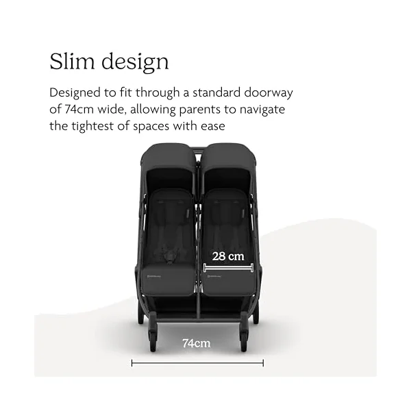 UPPAbaby MINU Duo Stroller | Jake - Charcoal | Side-by-Side Lightweight Compact Double Buggy | from Birth to 22kg per Seat | Slim Doorway-Friendly Design | Baby Travel Stroller | Double Pram